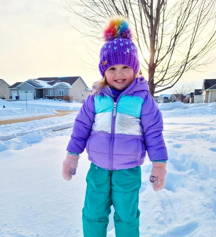 0-3 month Knit Hearts Pom Hat | Wool Free Purple Rainbow