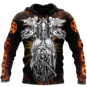 3D All Over Print Skull Satanic Fire Hoodie, Satanic Hoodie, Skull Satanic Hoodie