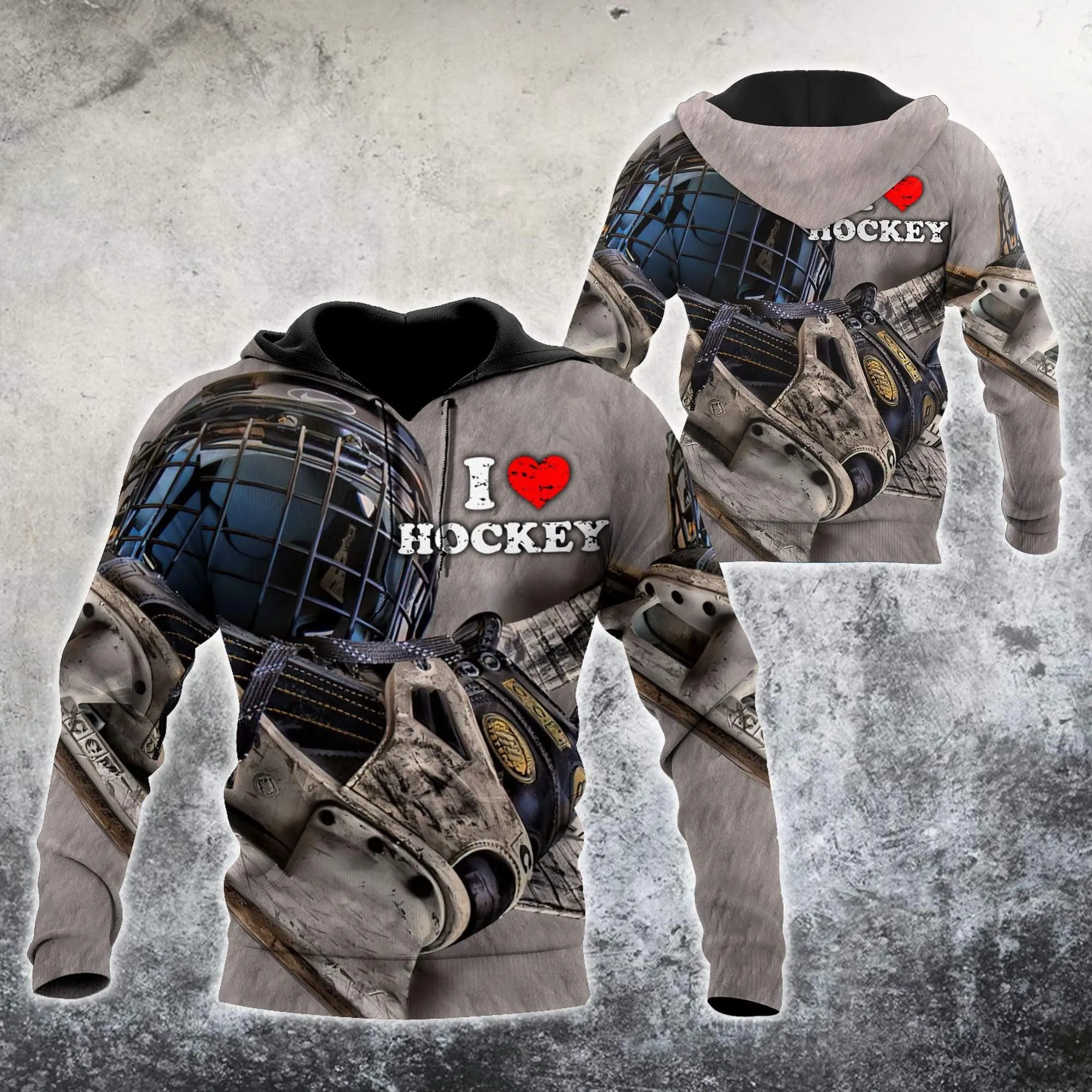 3D All Over Printed I Love Hockey 3D Full Printed Sweatshirt Zip Hoodie, Christmas Shirt for Ice Hockey