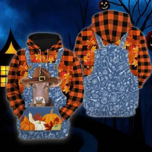 3D Sublimation Gelbvieh Orange Plaid Halloween Hoodies