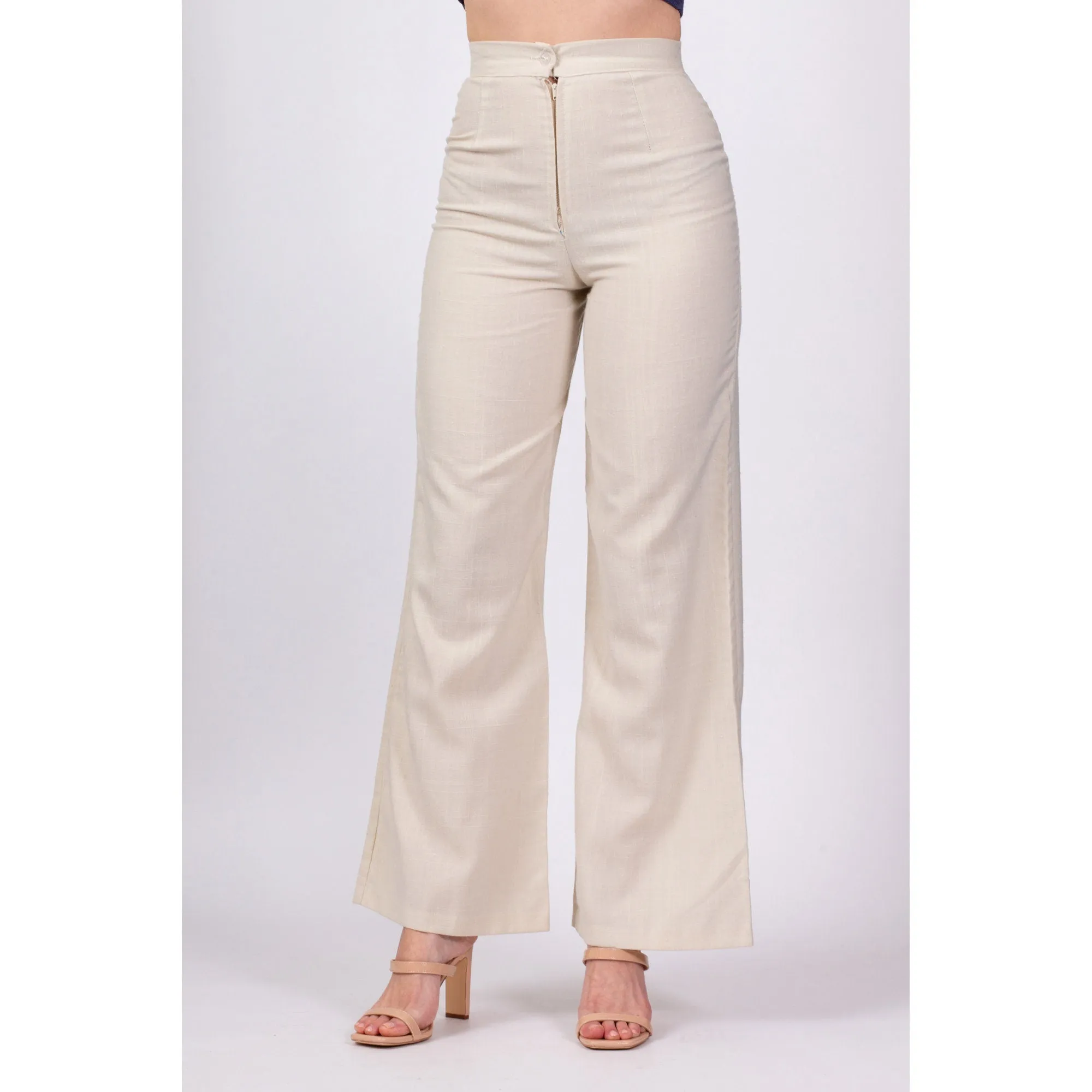 70s Off-White High Waisted Pants - Extra Small, 25"