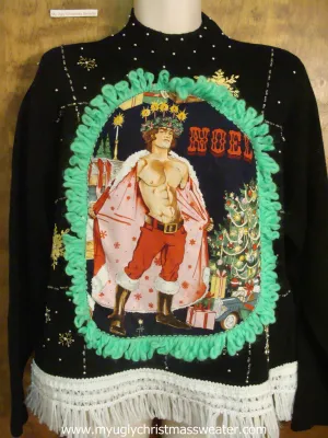 80s Black Funny Ugly Sweater with Naughty Hottie Guy