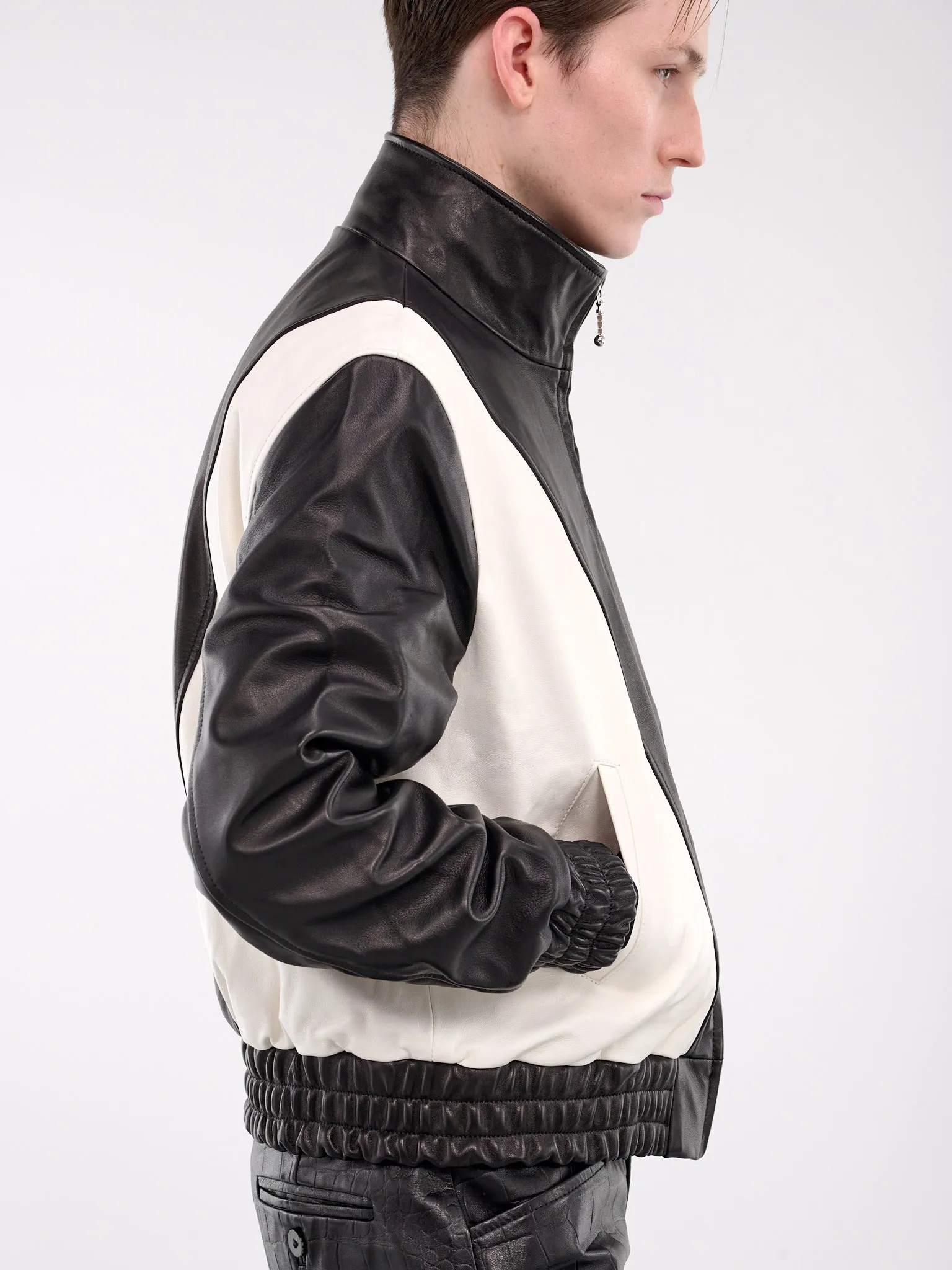 80s Leather Track Jacket (JA33L-LE91-BLACK-WHITE)