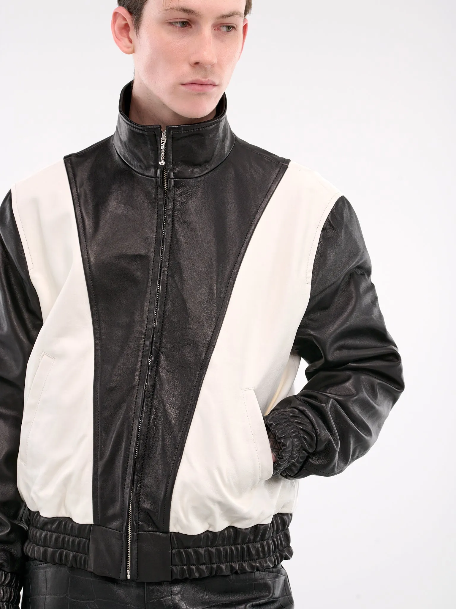 80s Leather Track Jacket (JA33L-LE91-BLACK-WHITE)