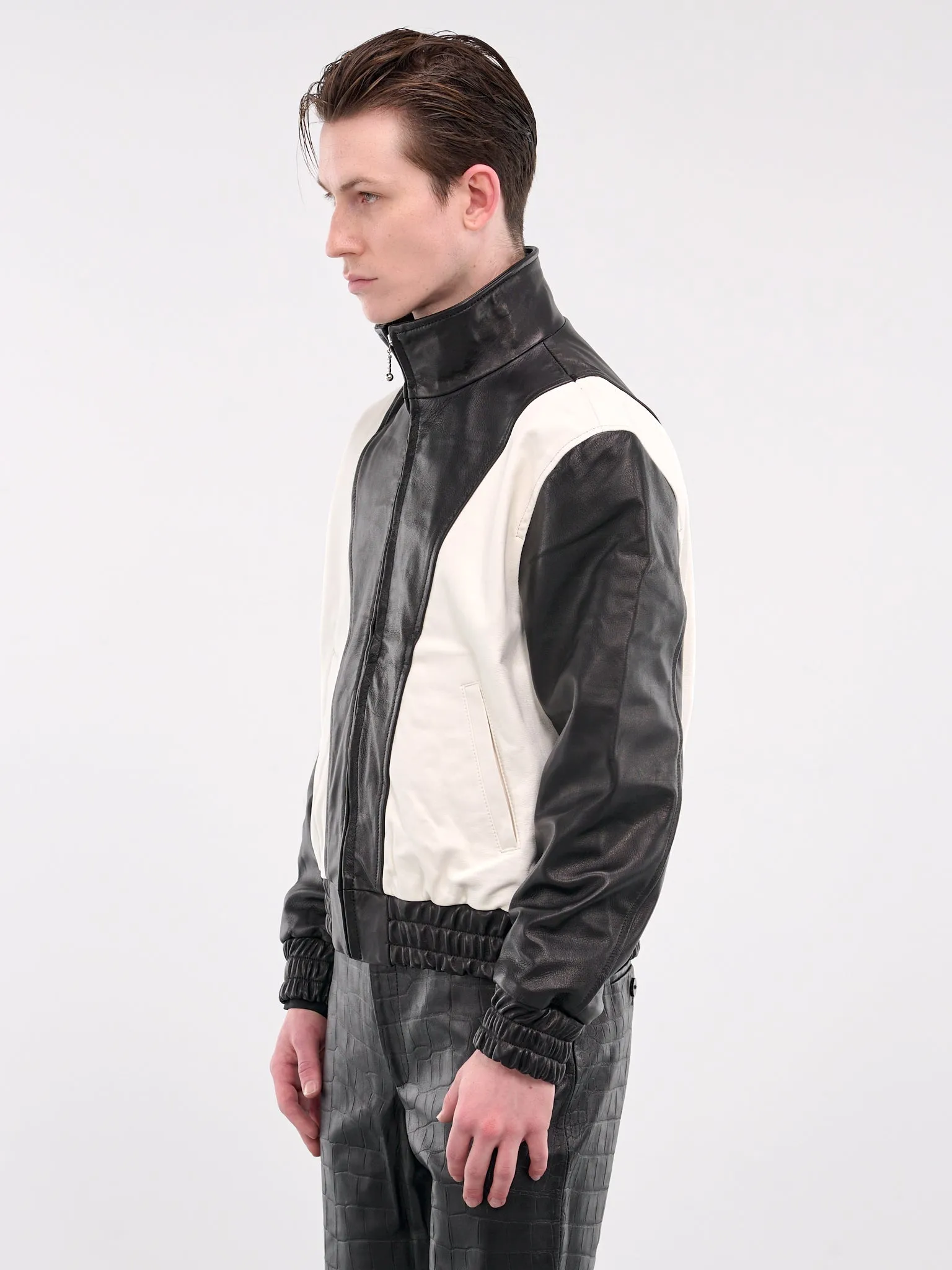 80s Leather Track Jacket (JA33L-LE91-BLACK-WHITE)