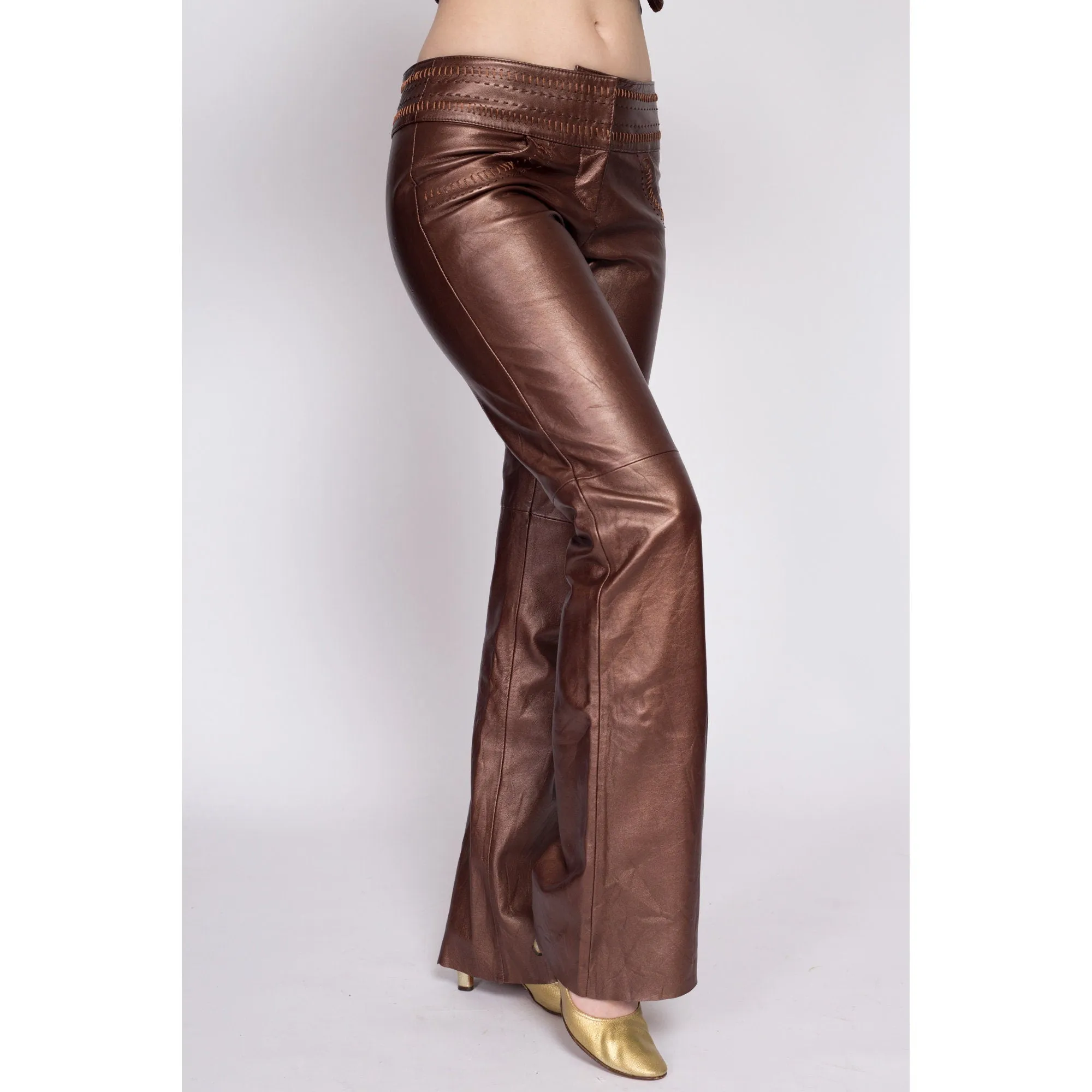 90s Y2K Cache Low Rise Leather Pants - Medium