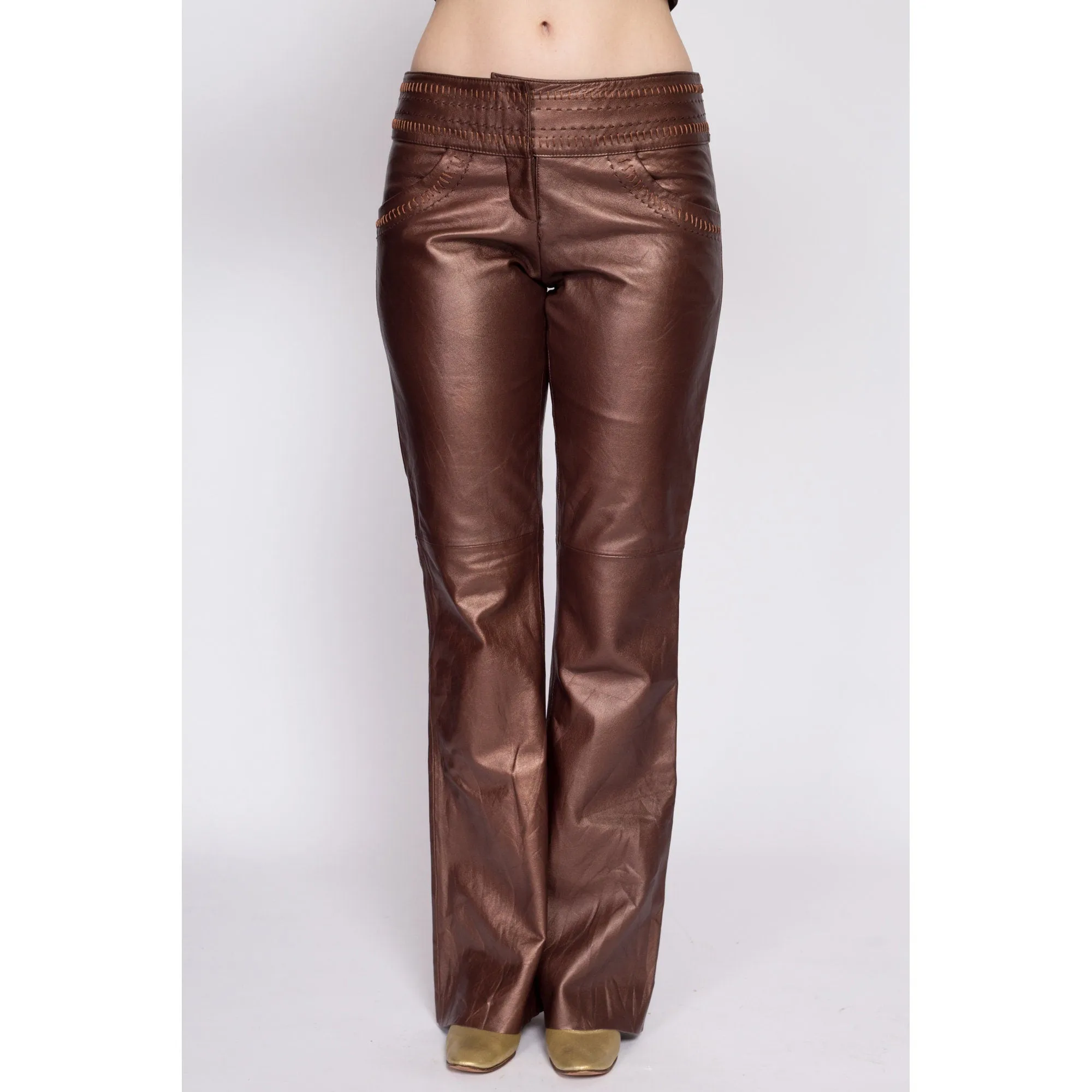 90s Y2K Cache Low Rise Leather Pants - Medium