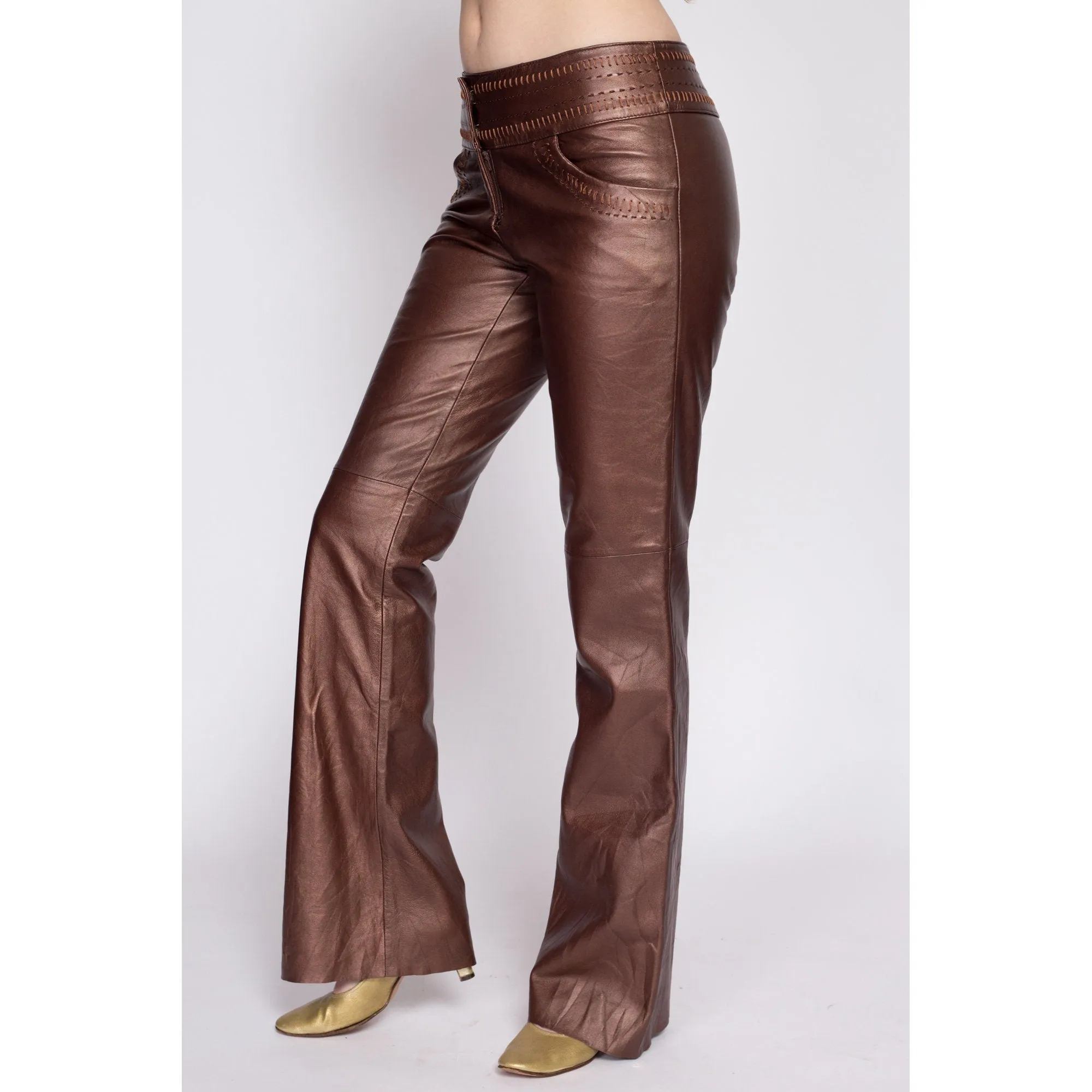 90s Y2K Cache Low Rise Leather Pants - Medium