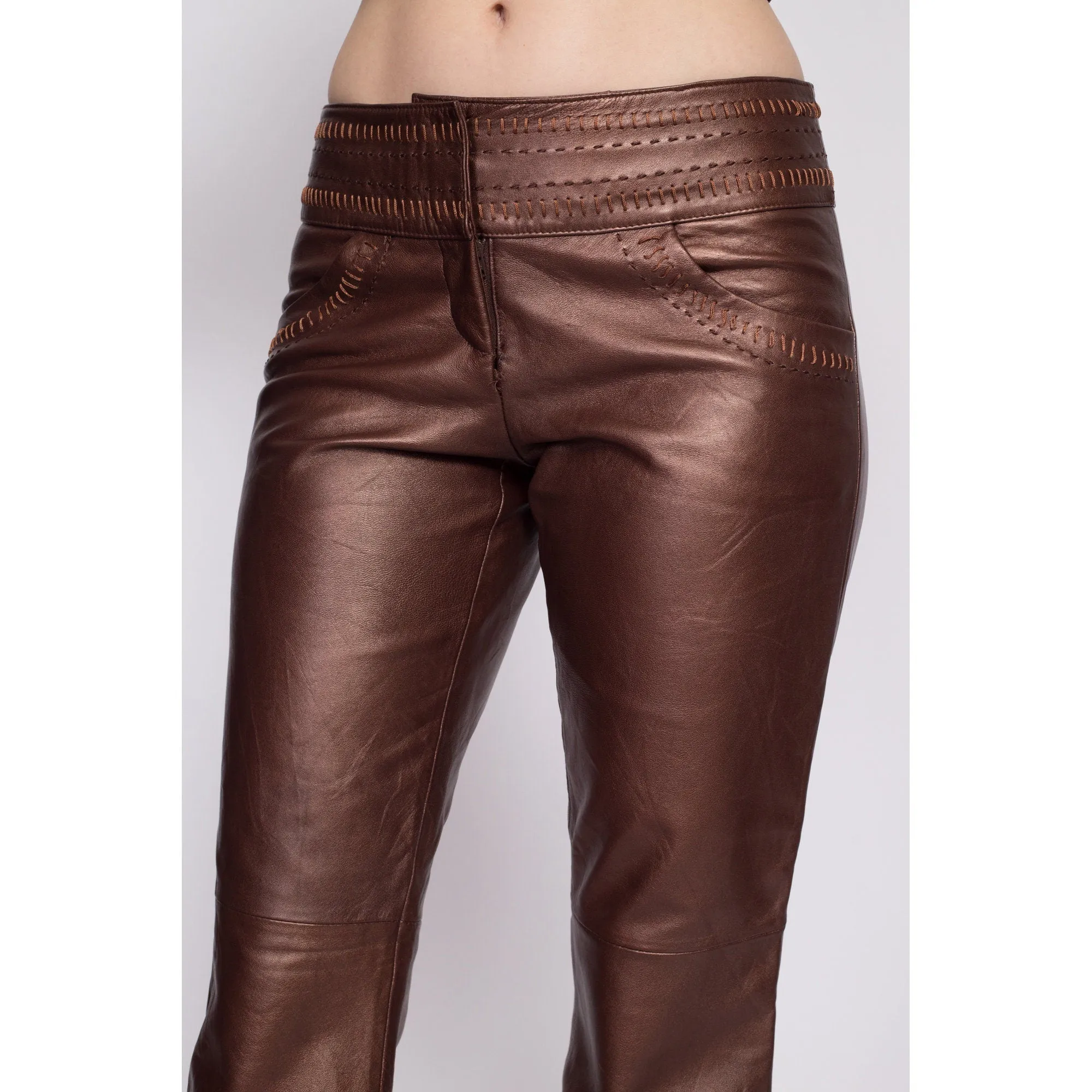 90s Y2K Cache Low Rise Leather Pants - Medium