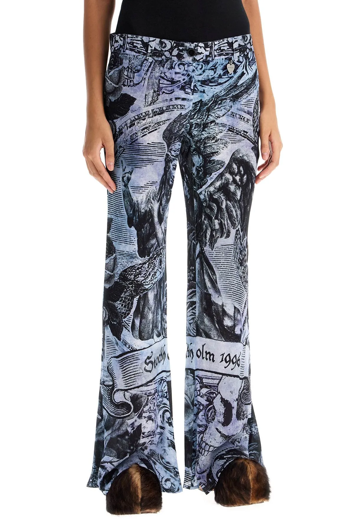 ACNE STUDIOS Flared Pants with Seasonal Print and Logo Charm - Size 36