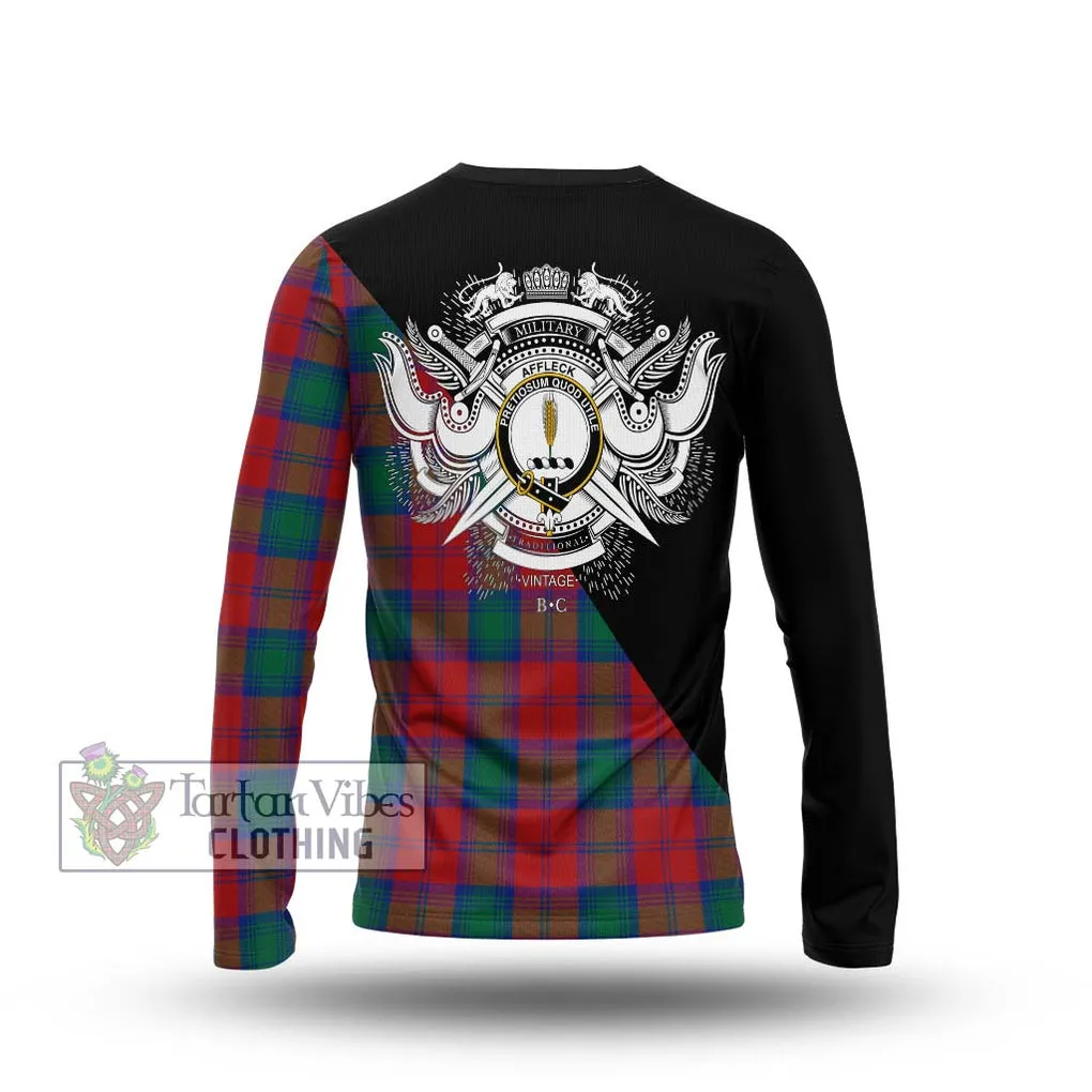 Affleck Tartan Long Sleeve T-Shirt with Family Crest and Military Logo Style