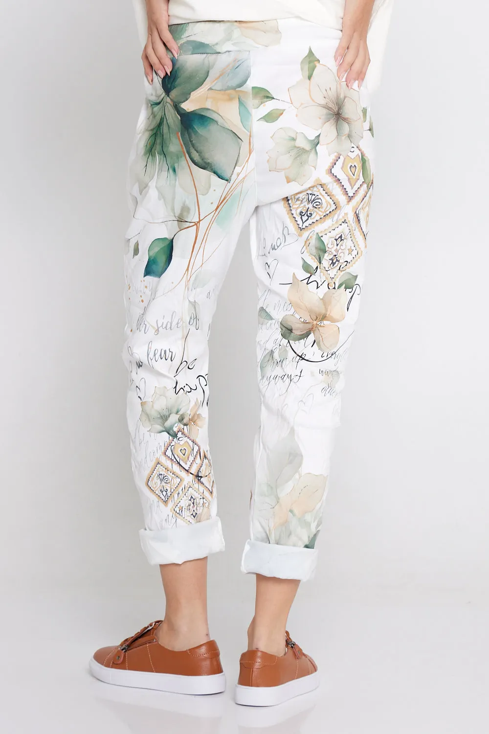 Alina Pants - Gold & Jade Leaf