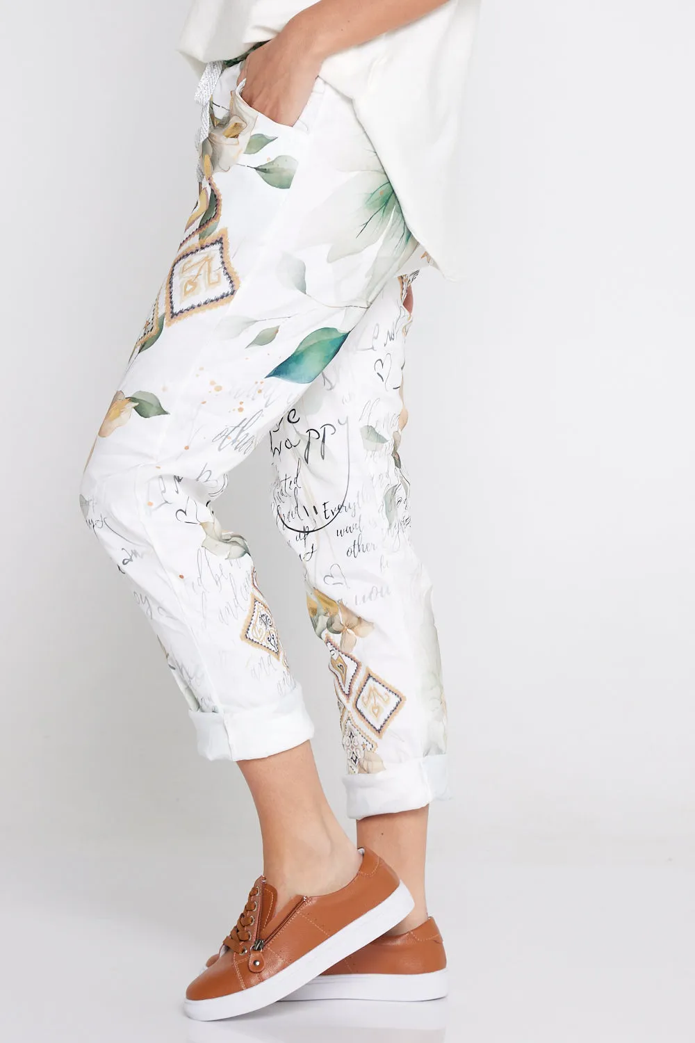 Alina Pants - Gold & Jade Leaf