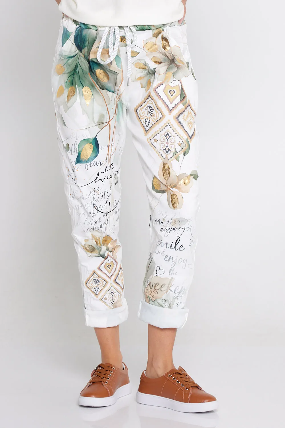 Alina Pants - Gold & Jade Leaf