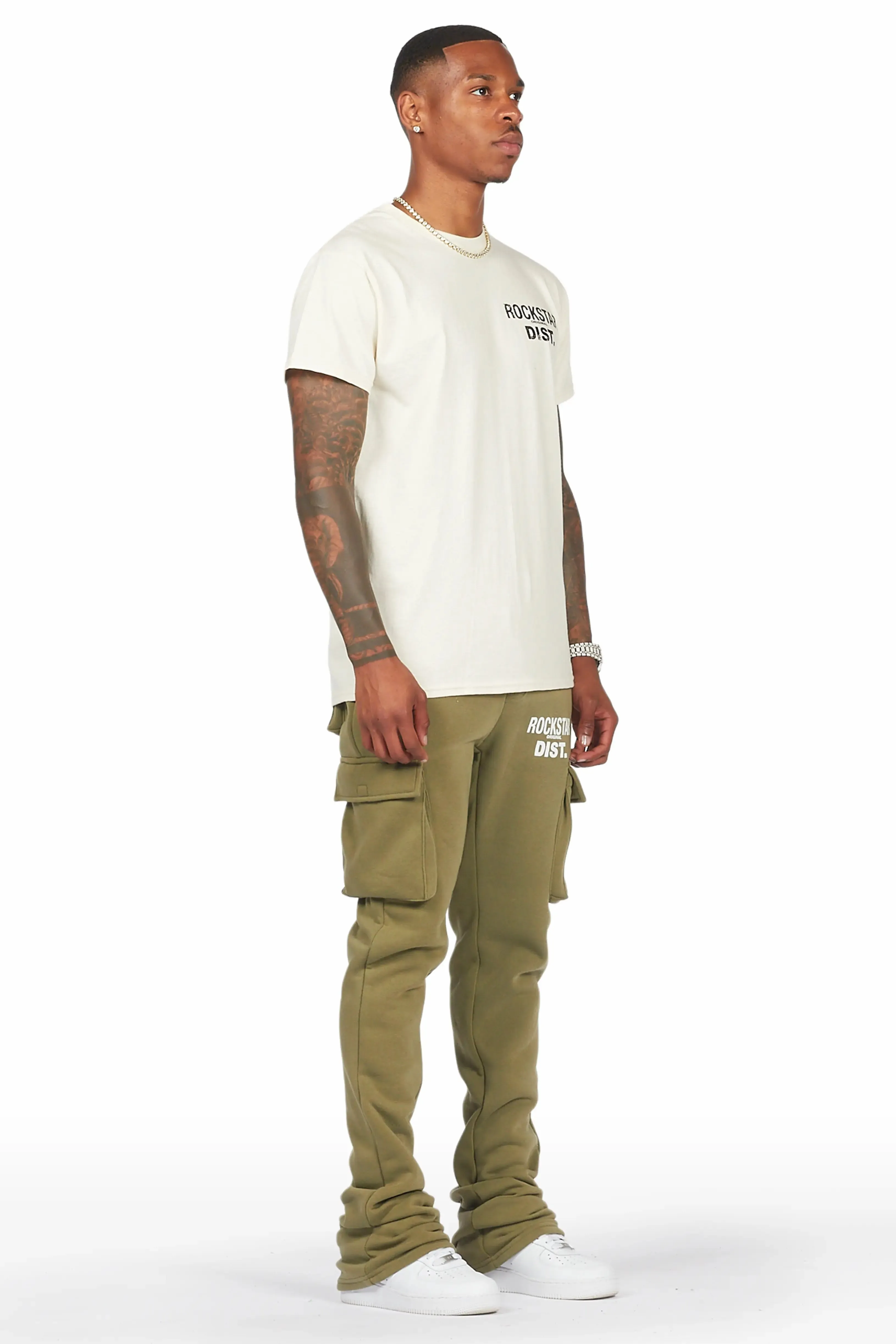 Alpine Olive Stacked Flare Cargo Pant