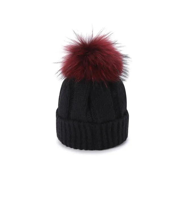 ANEW Women's Color Point Wool Knit Cap - Black