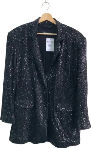 ASOS Design Black Sequin Blazer UK 8