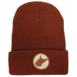 Beanie - Rust Waffle Knit With WV State Patch