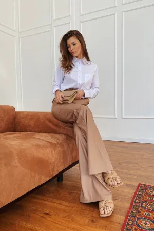 Beige Vegan Leather Flare Pants