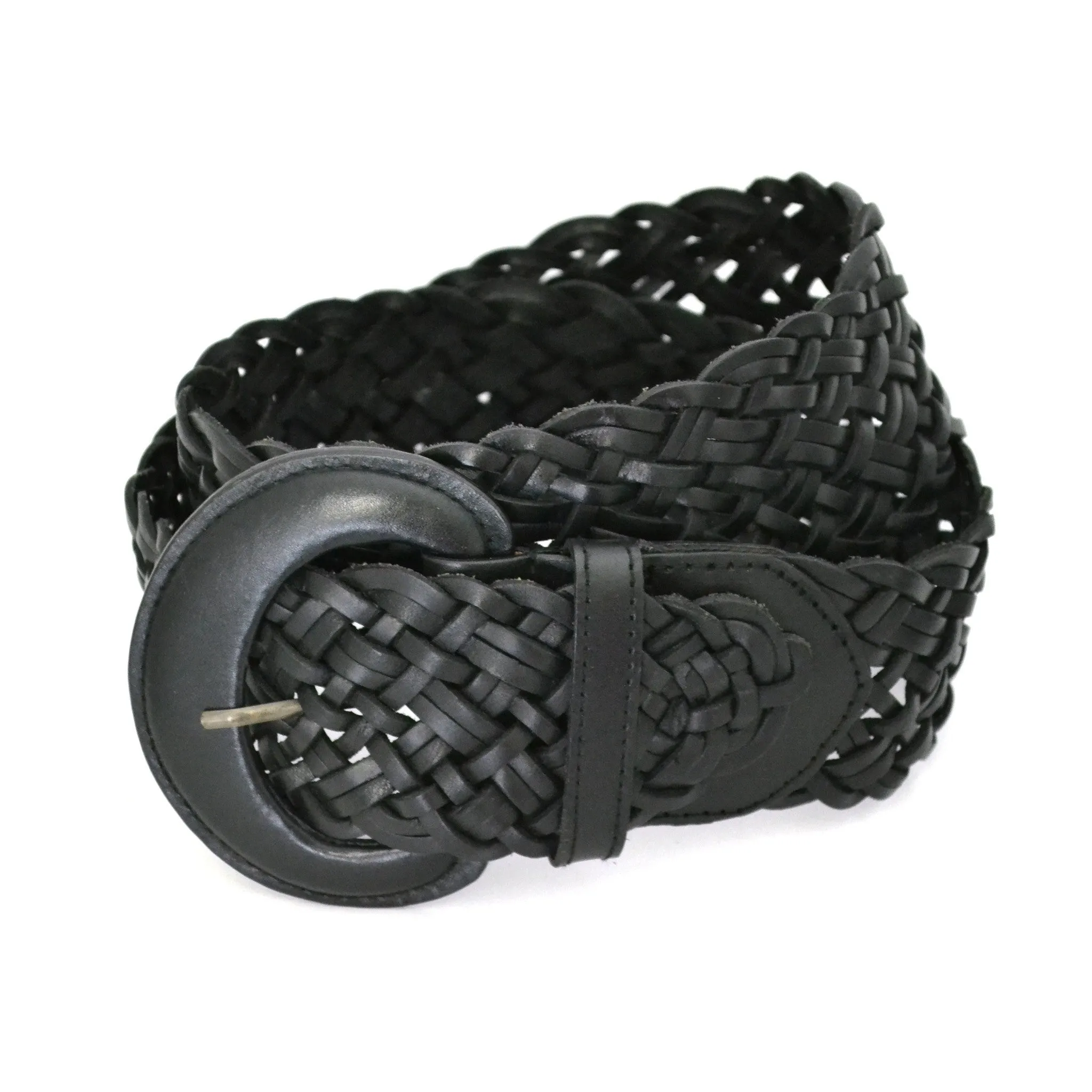 BELINDA - Womens Black Genuine Leather Plaited Belt