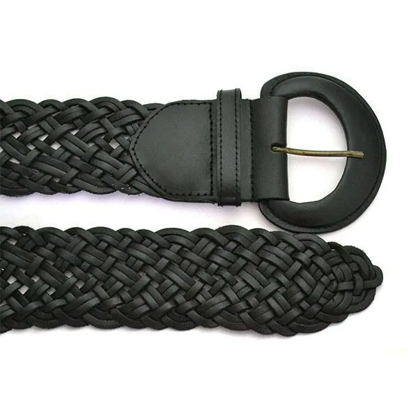 BELINDA - Womens Black Genuine Leather Plaited Belt