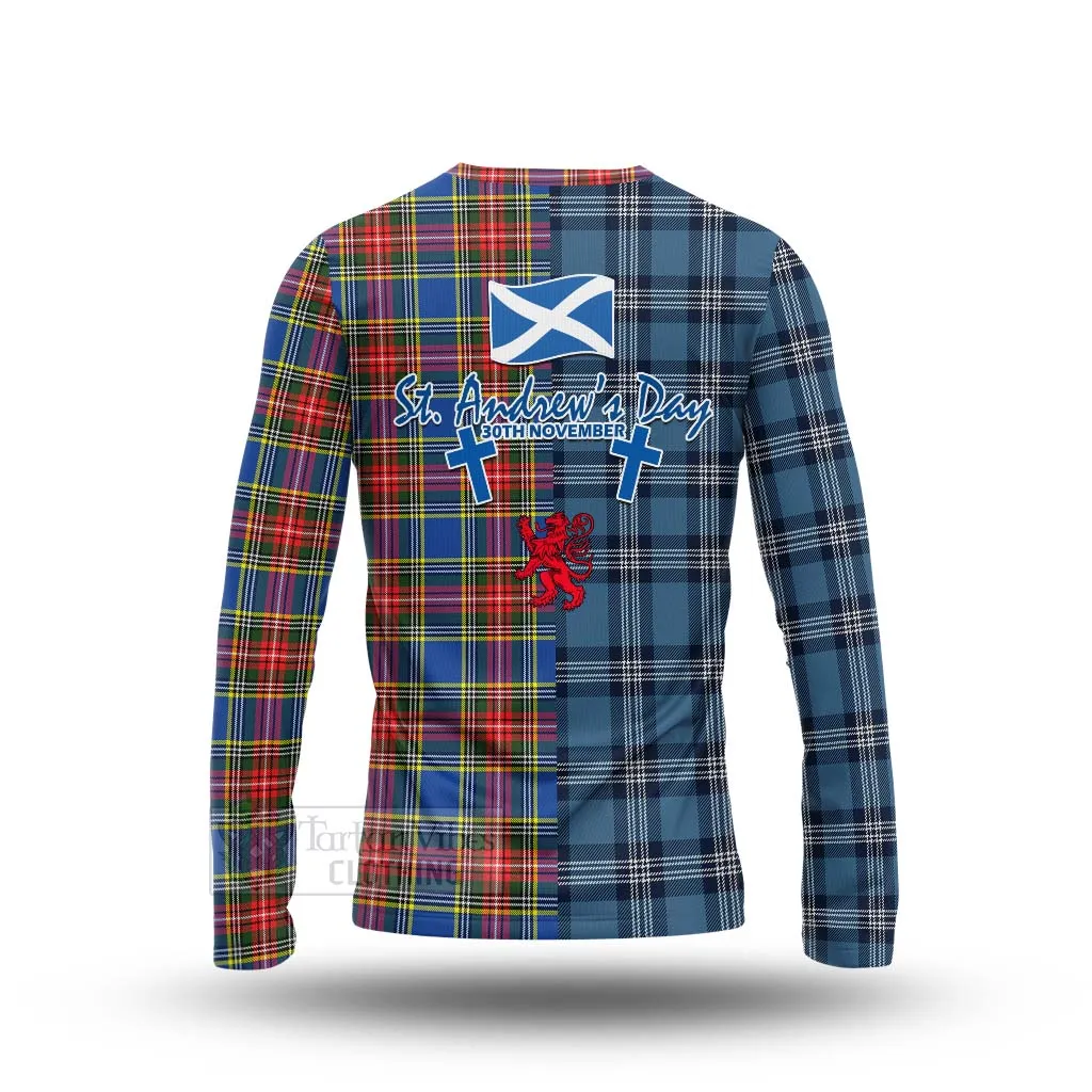 Bethune Tartan Long Sleeve T-Shirt Happy St. Andrew's Day Half Tartan Style