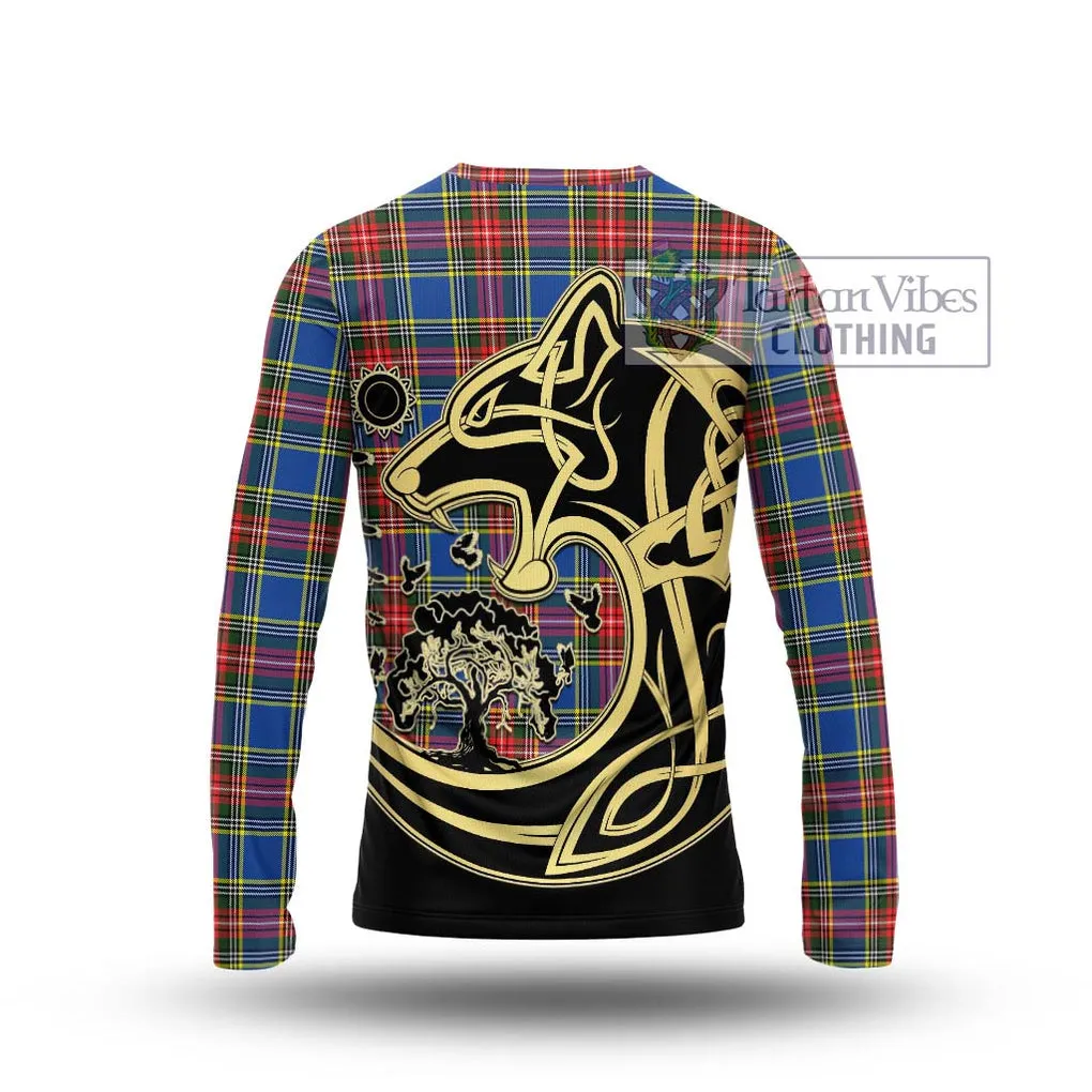 Bethune Tartan Long Sleeve T-Shirt with Family Crest Celtic Wolf Style