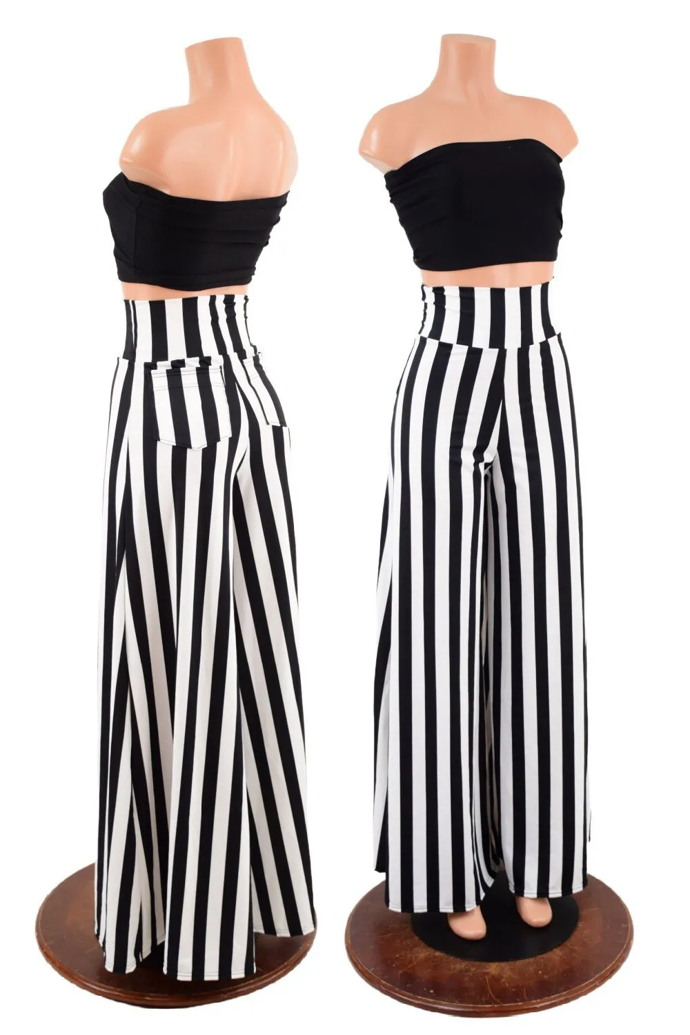 Black & White Striped Wide Leg Pants with Back Pockets