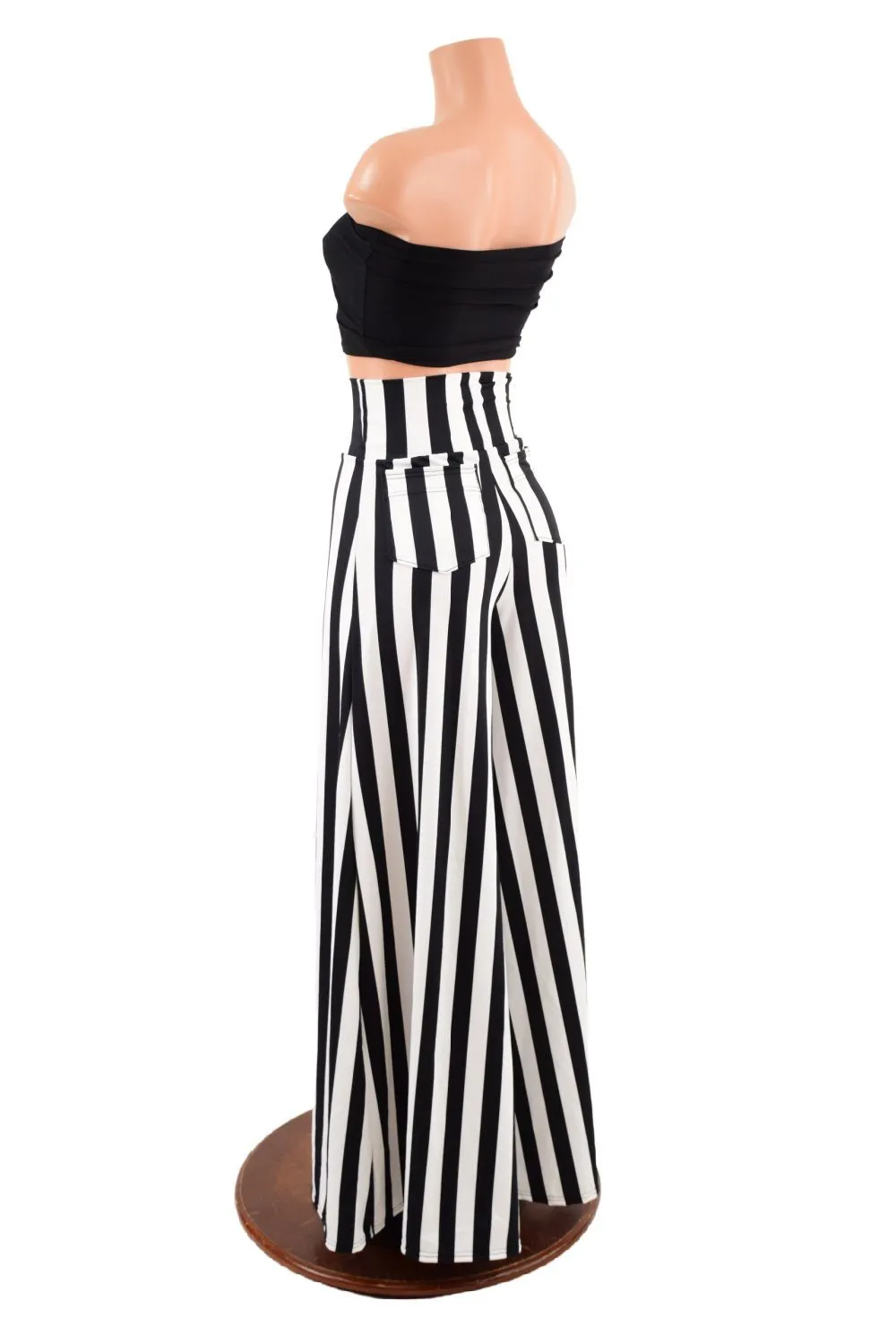 Black & White Striped Wide Leg Pants with Back Pockets