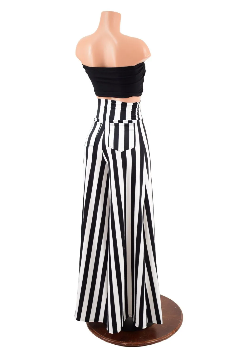 Black & White Striped Wide Leg Pants with Back Pockets