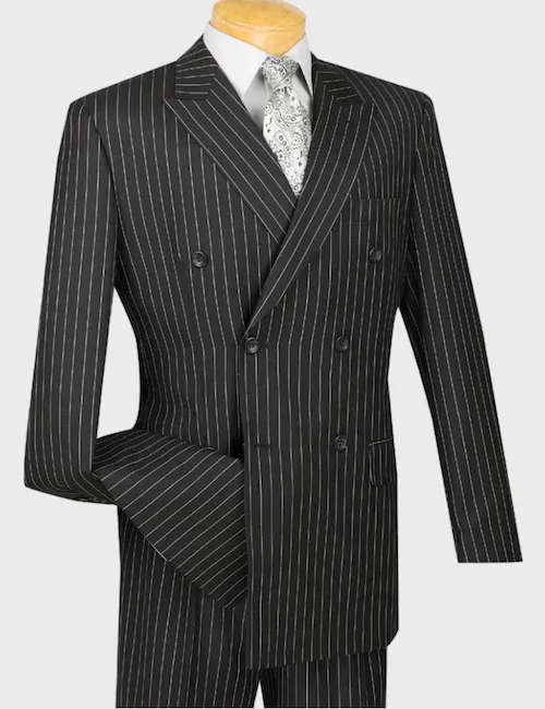 Black Double Breasted Pinstripe Suit