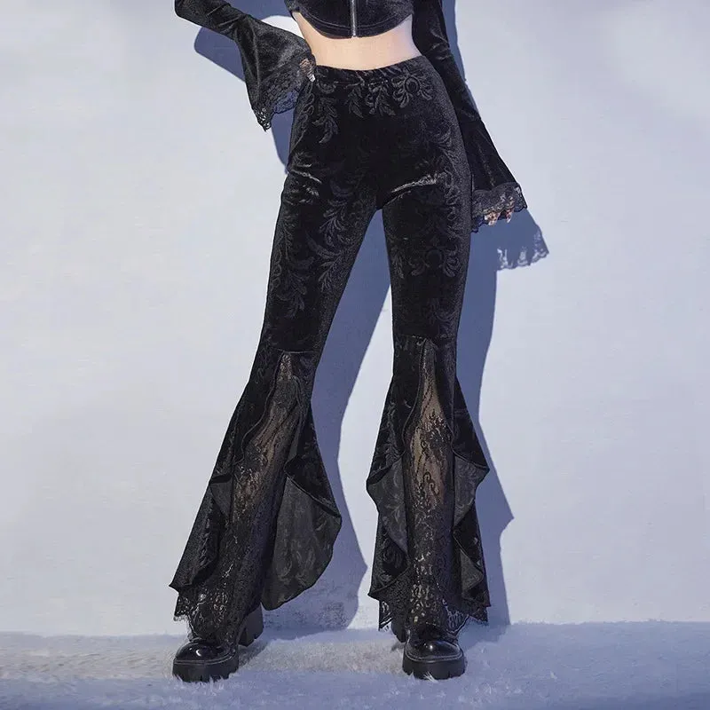 Black Halloween Flared Lace Mesh Pants