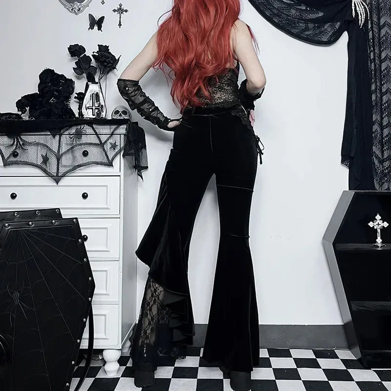 Black Halloween Flared Lace Mesh Pants