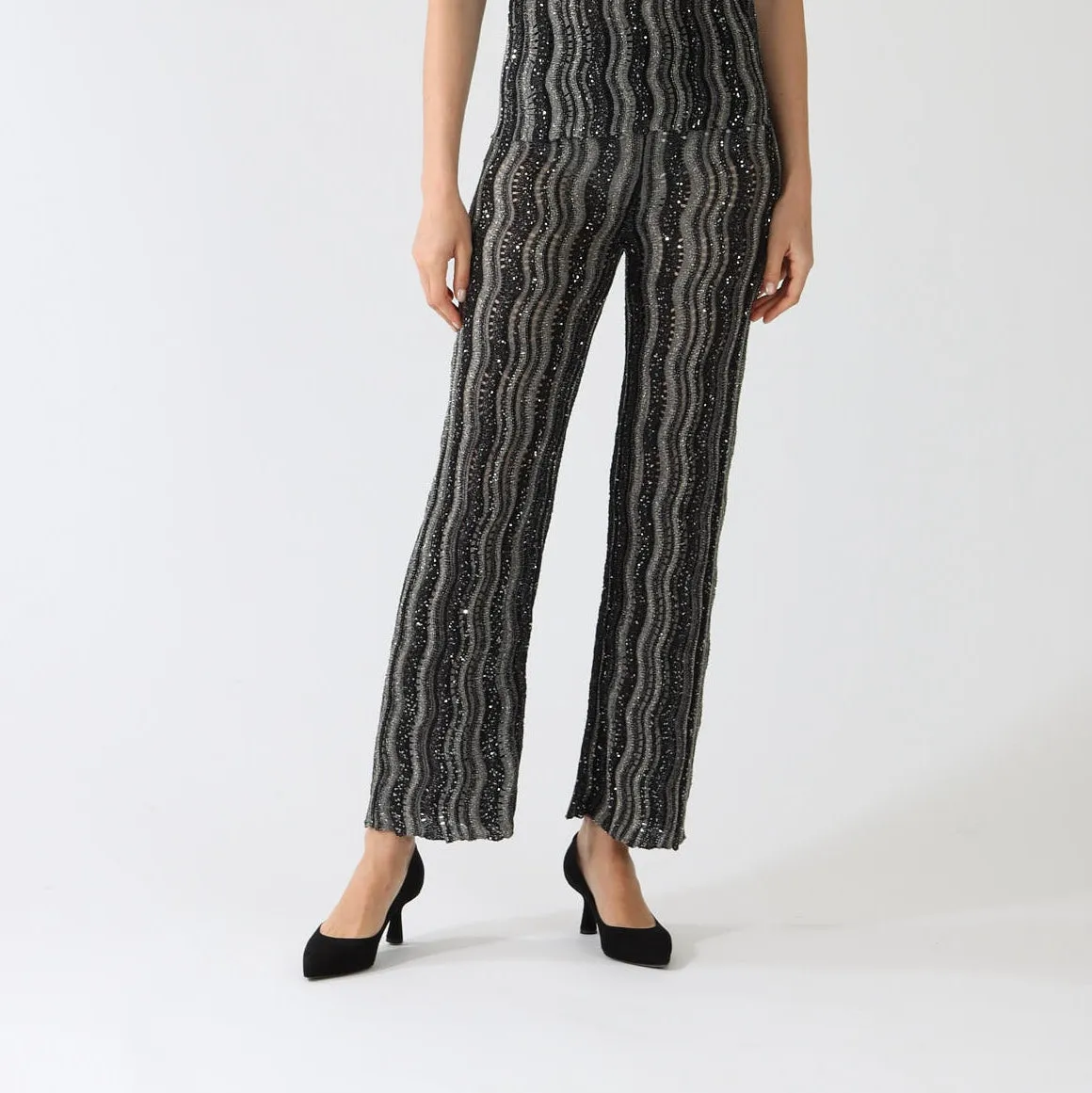 Black Lurex Wavy Stripe Knit Pants