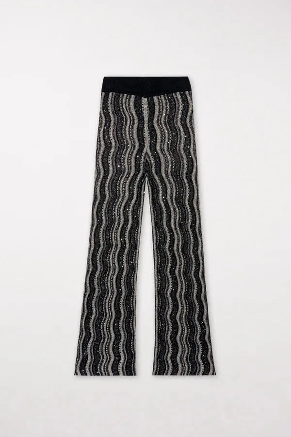 Black Lurex Wavy Stripe Knit Pants