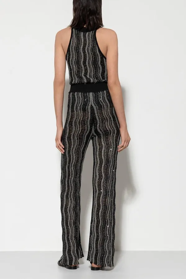 Black Lurex Wavy Stripe Knit Pants