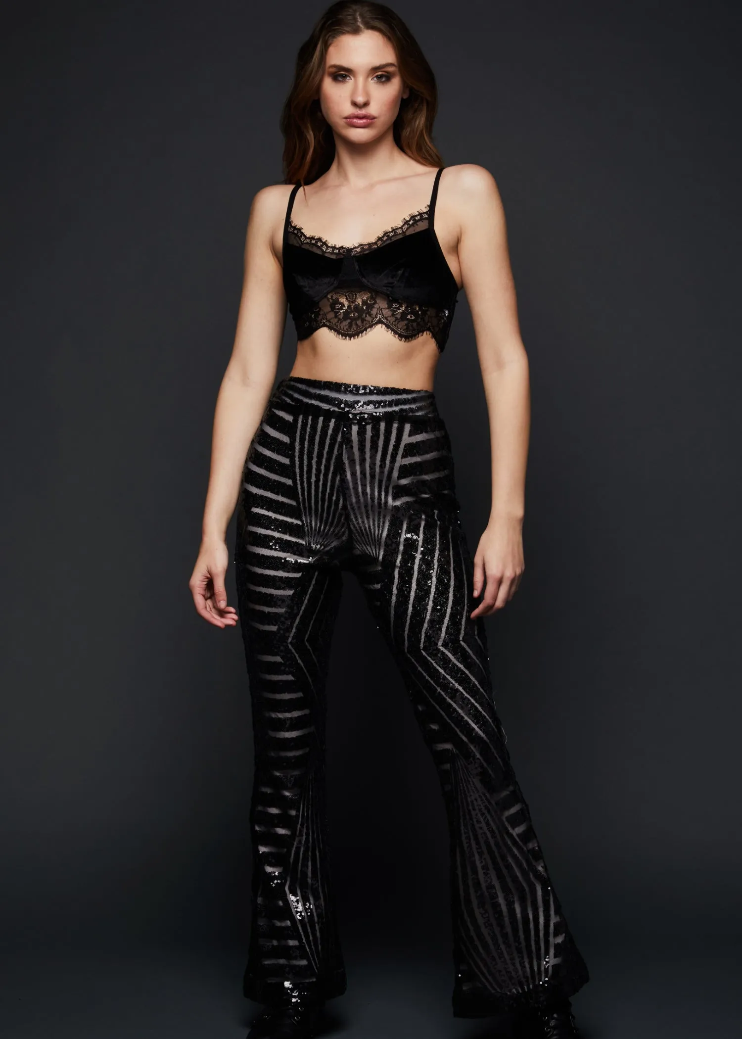 Black Sequin Flare Pants Sparkling Bell Bottoms