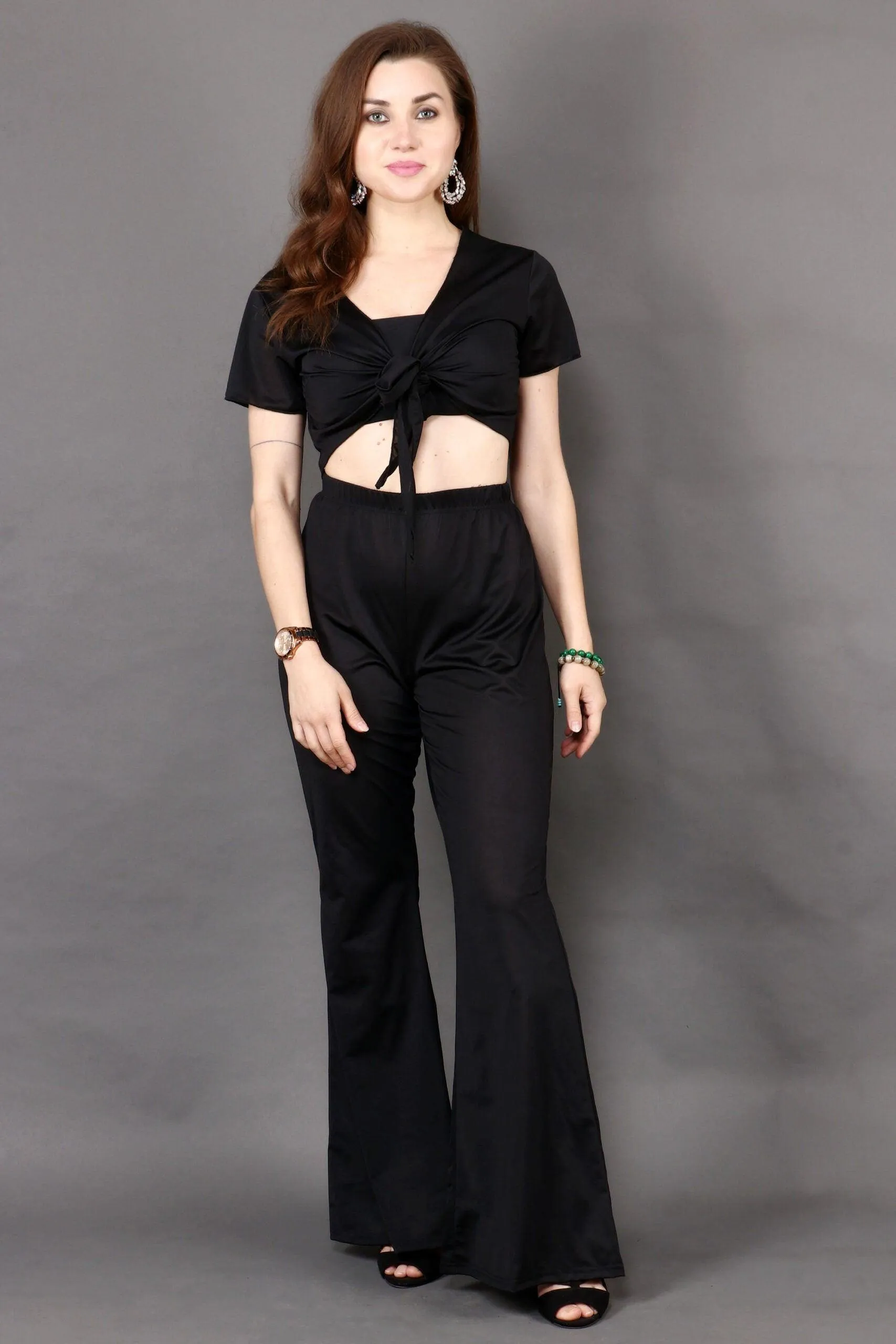 Black Solid Flared Pants