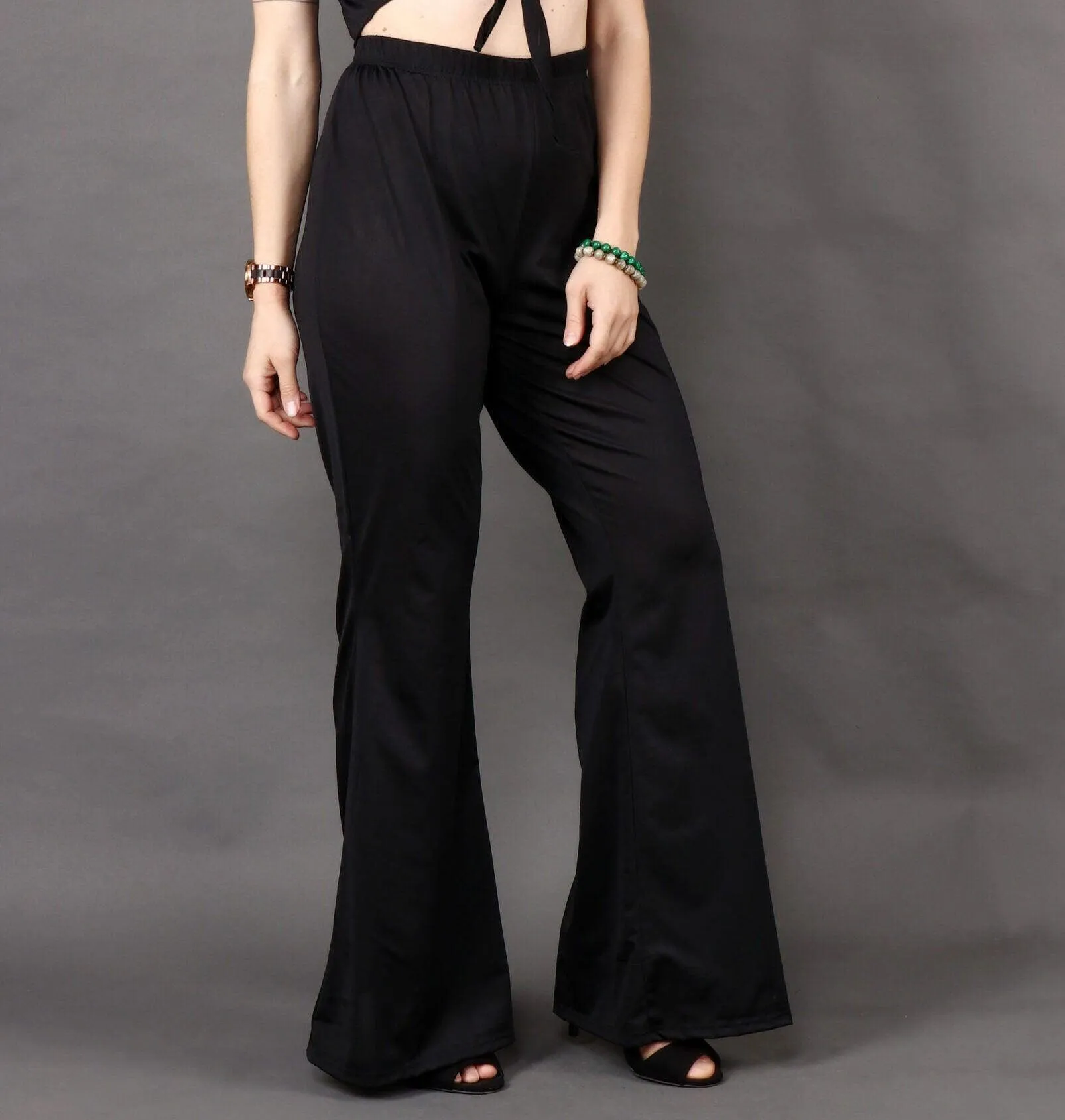 Black Solid Flared Pants