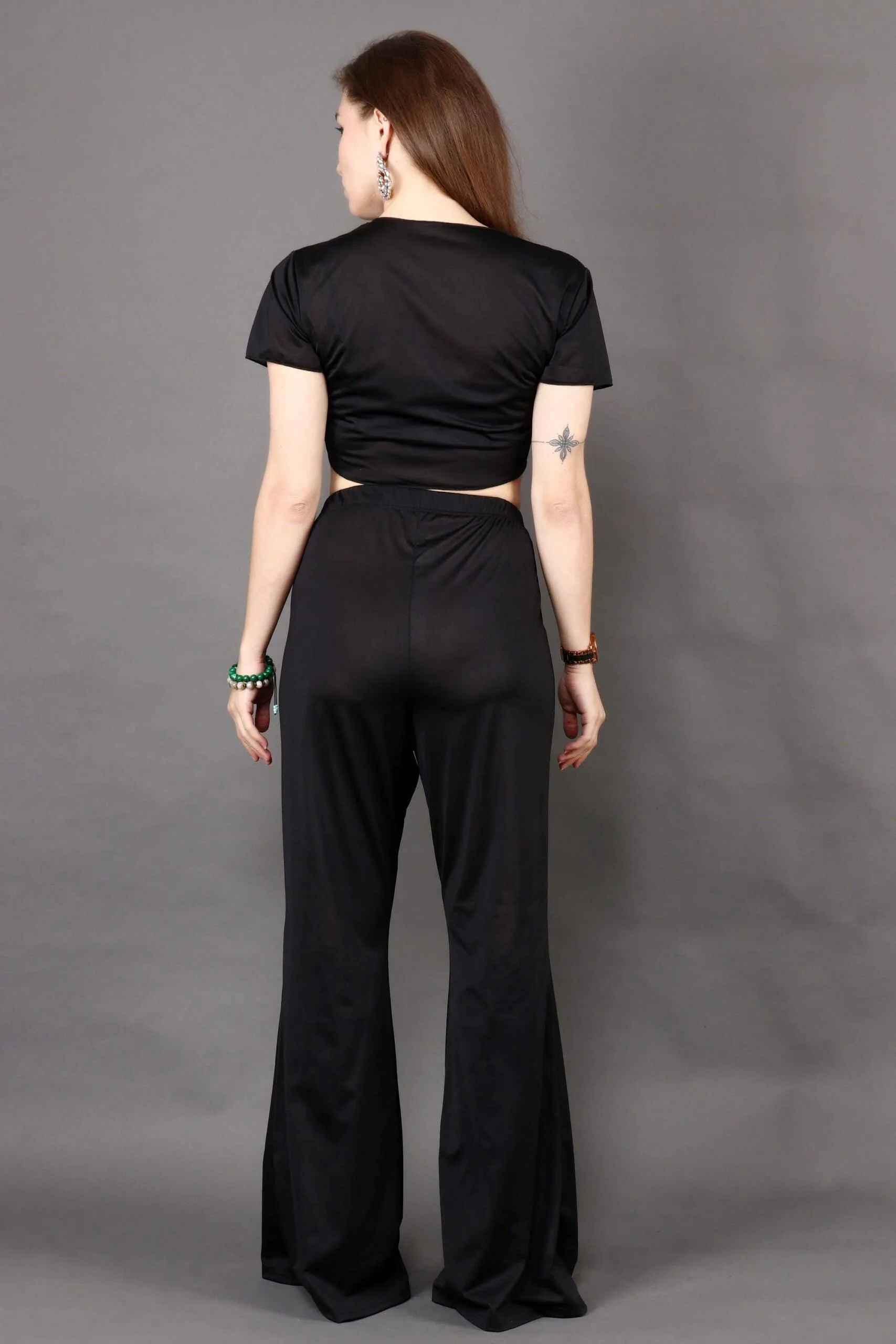 Black Solid Flared Pants