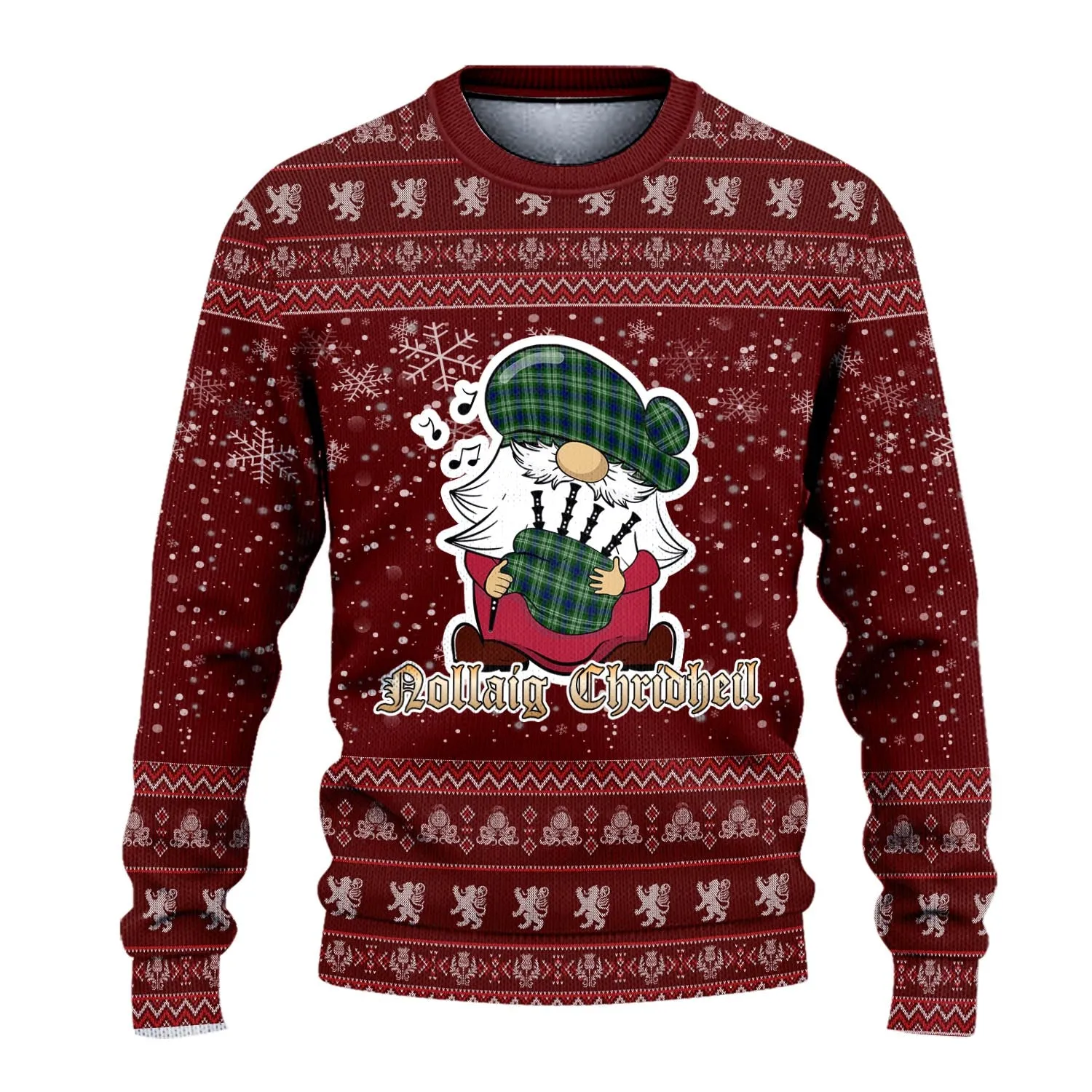 Blackadder Clan Christmas Family Ugly Sweater with Funny Gnome Playing Bagpipes