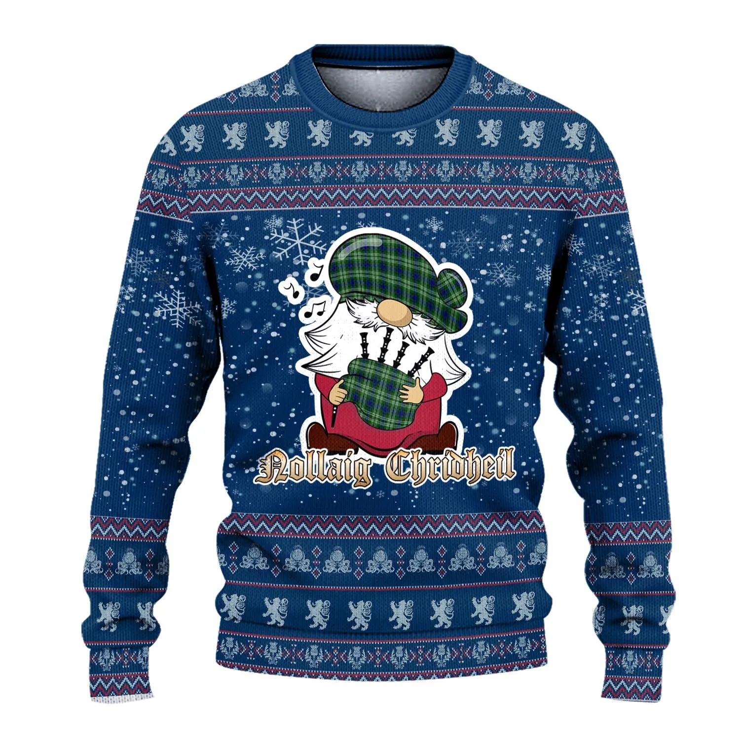 Blackadder Clan Christmas Family Ugly Sweater with Funny Gnome Playing Bagpipes