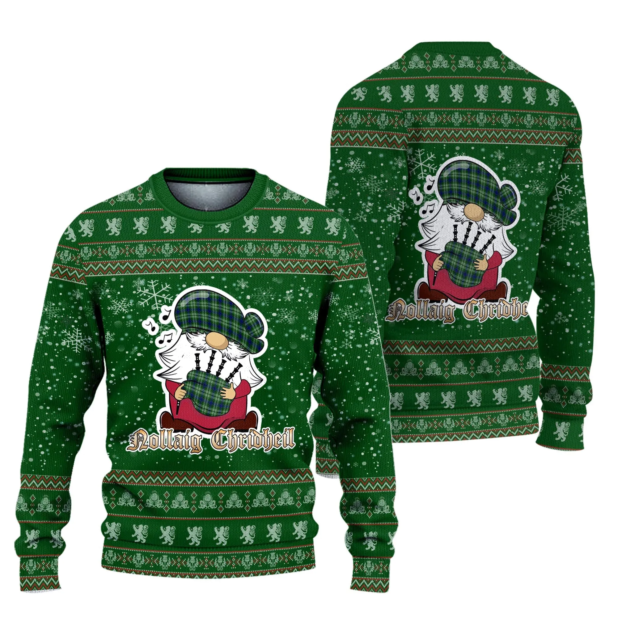 Blackadder Clan Christmas Family Ugly Sweater with Funny Gnome Playing Bagpipes