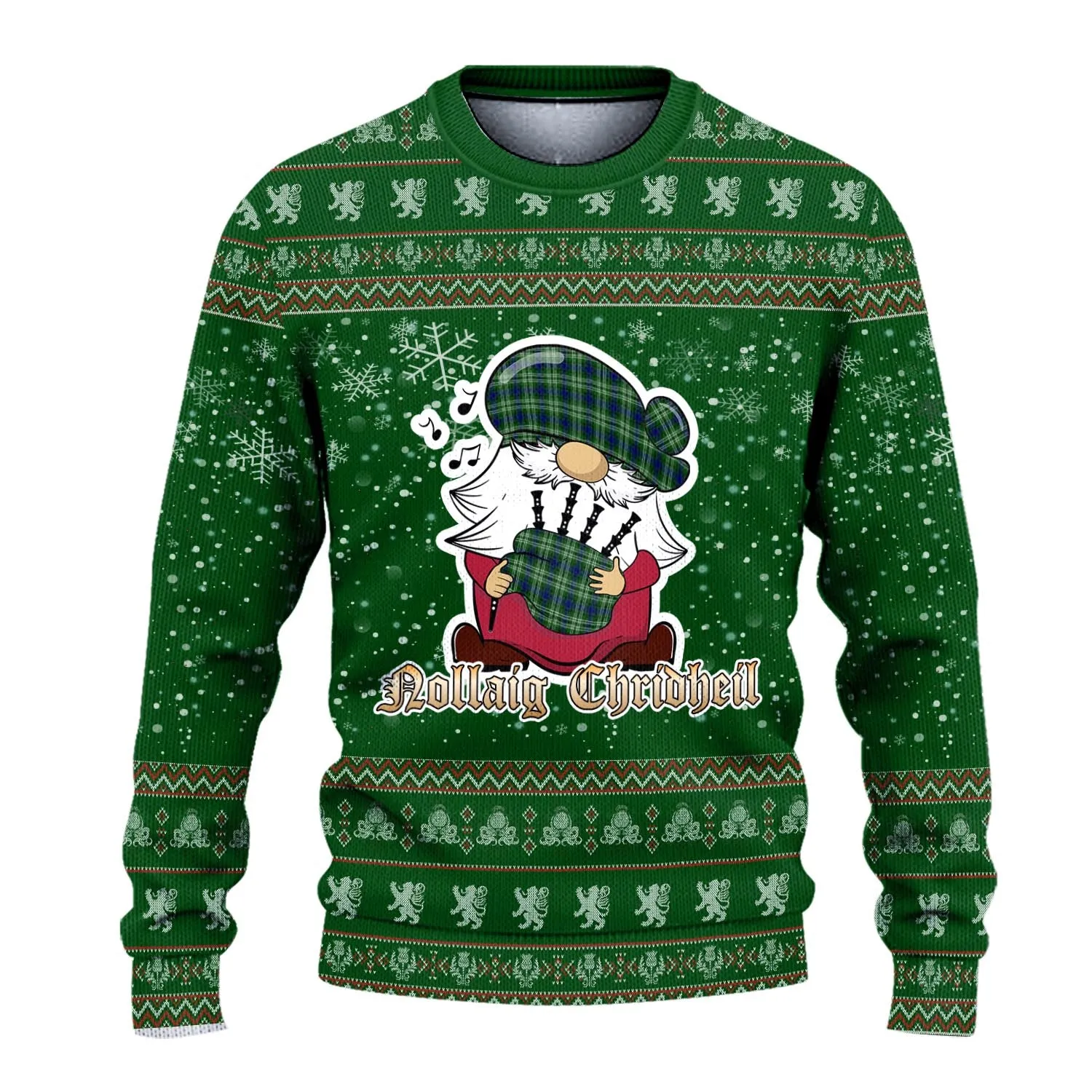 Blackadder Clan Christmas Family Ugly Sweater with Funny Gnome Playing Bagpipes