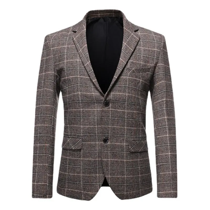 Blazer à Deux Boutons à Carreaux Vintage pour Hommes