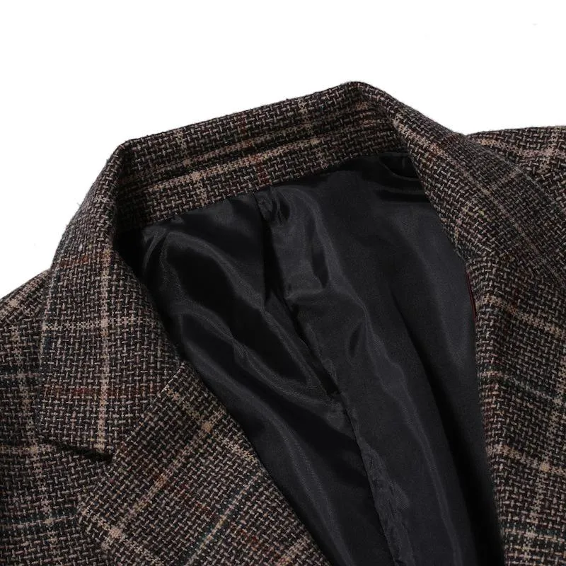 Blazer à Deux Boutons à Carreaux Vintage pour Hommes