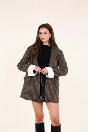 Blazer oversized gestreept bruin - Femmy