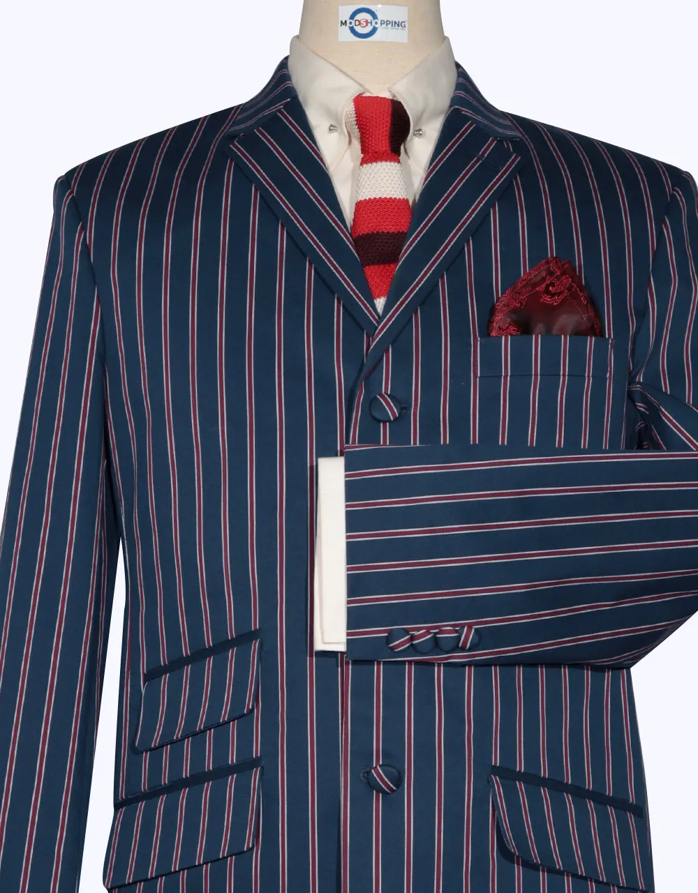 Boating Blazer - Navy Blue, Red and White Striped Blazer