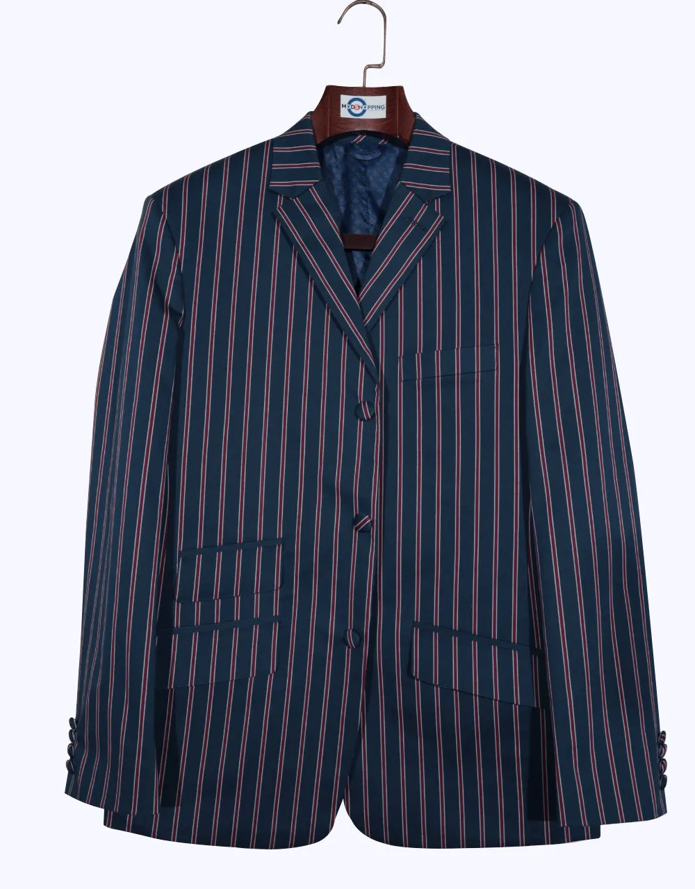 Boating Blazer - Navy Blue, Red and White Striped Blazer