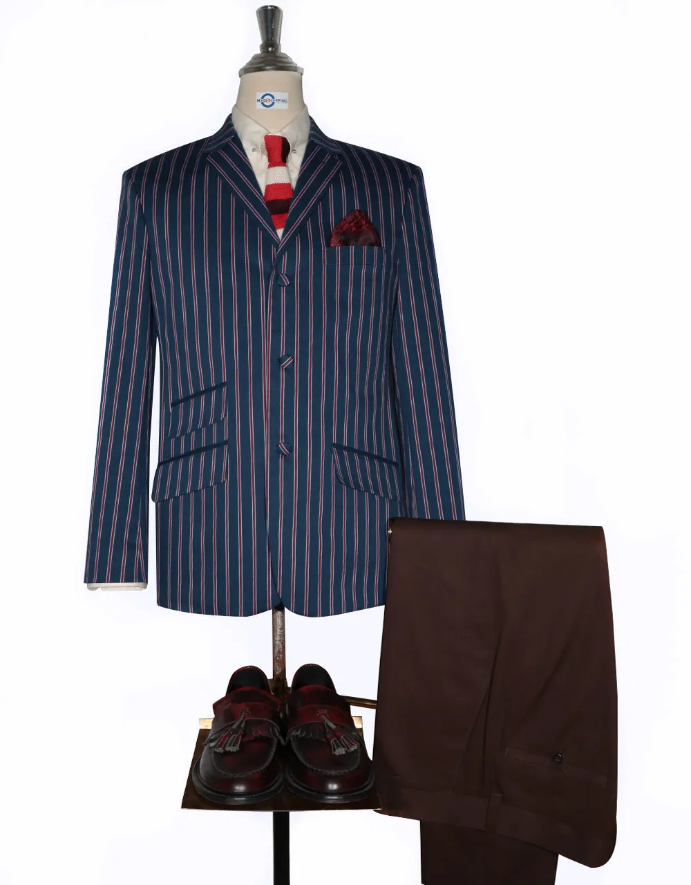 Boating Blazer - Navy Blue, Red and White Striped Blazer